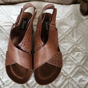 Naturalizer Tan Leather Perforated Slingback Sandals